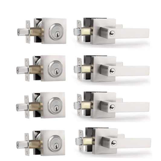 Cielsa Dawn Key Lock Satin Nickel Entry Door Set with Deadbolt Combination Lockset, 4-Piece Set