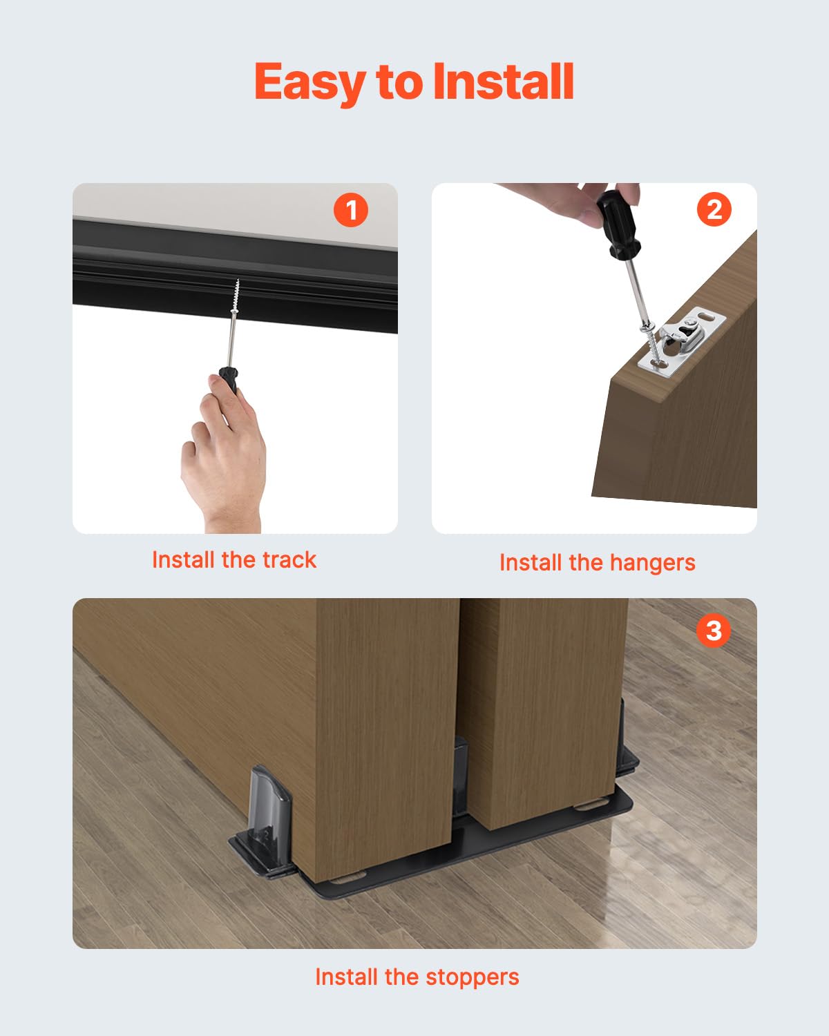 VEVOR Bypass Door Hardware, 8ft Heavy Duty Bypass Sliding Door Hardware Kit, Aluminum Alloy Sliding Closet Door Hardware Set with Finger Pulls, for 2 Door System, Fit Door Thickness 1 3/8" - 1 3/4"