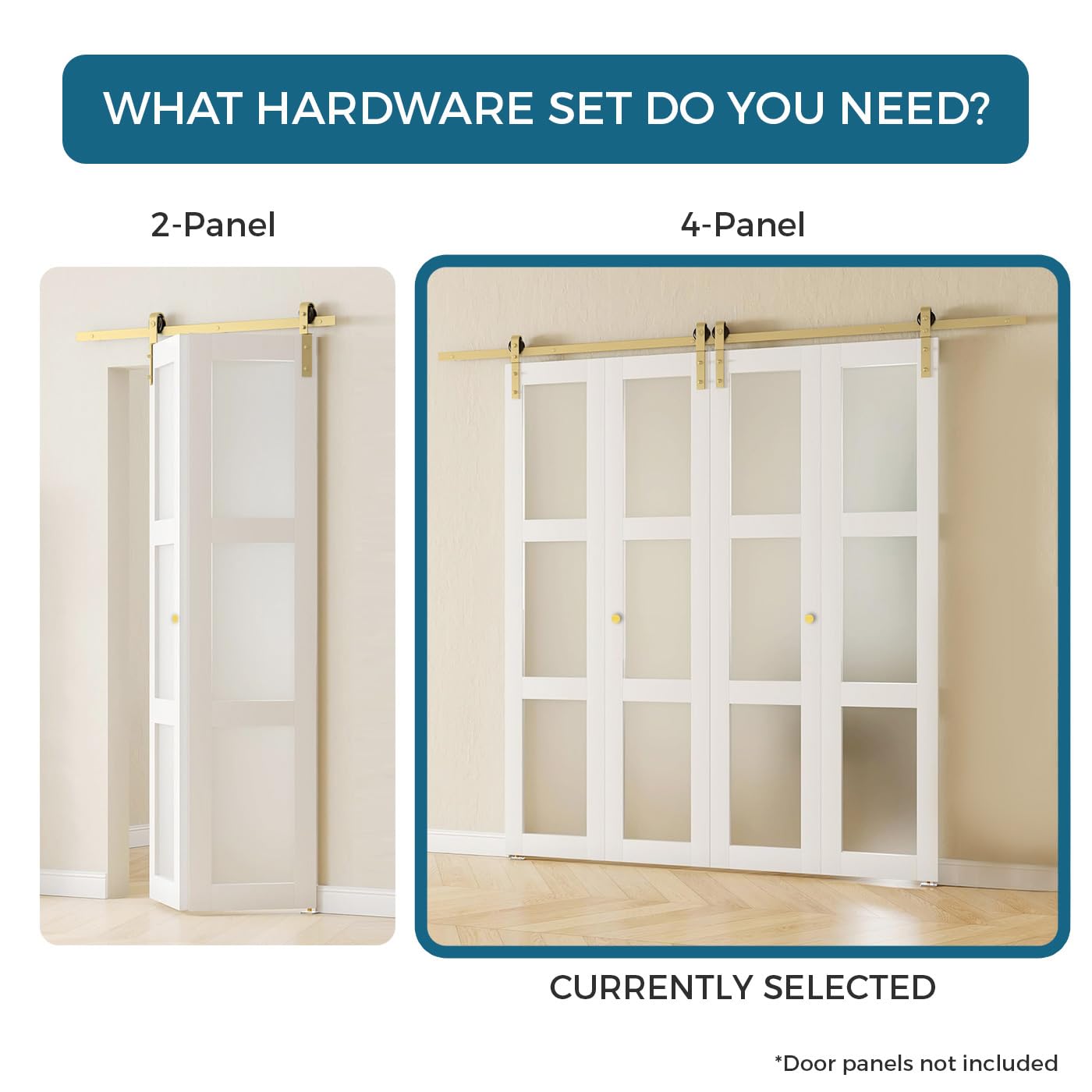 Rio Salto Gold Bifold Barn Door Hardware Kit 64" Closet — Contractor Grade Heavy Gauge Aluminum Sliding Bi Fold Track System for (4) 15" Panels, 4 Rollers with Matching Knobs (Hardware Only)