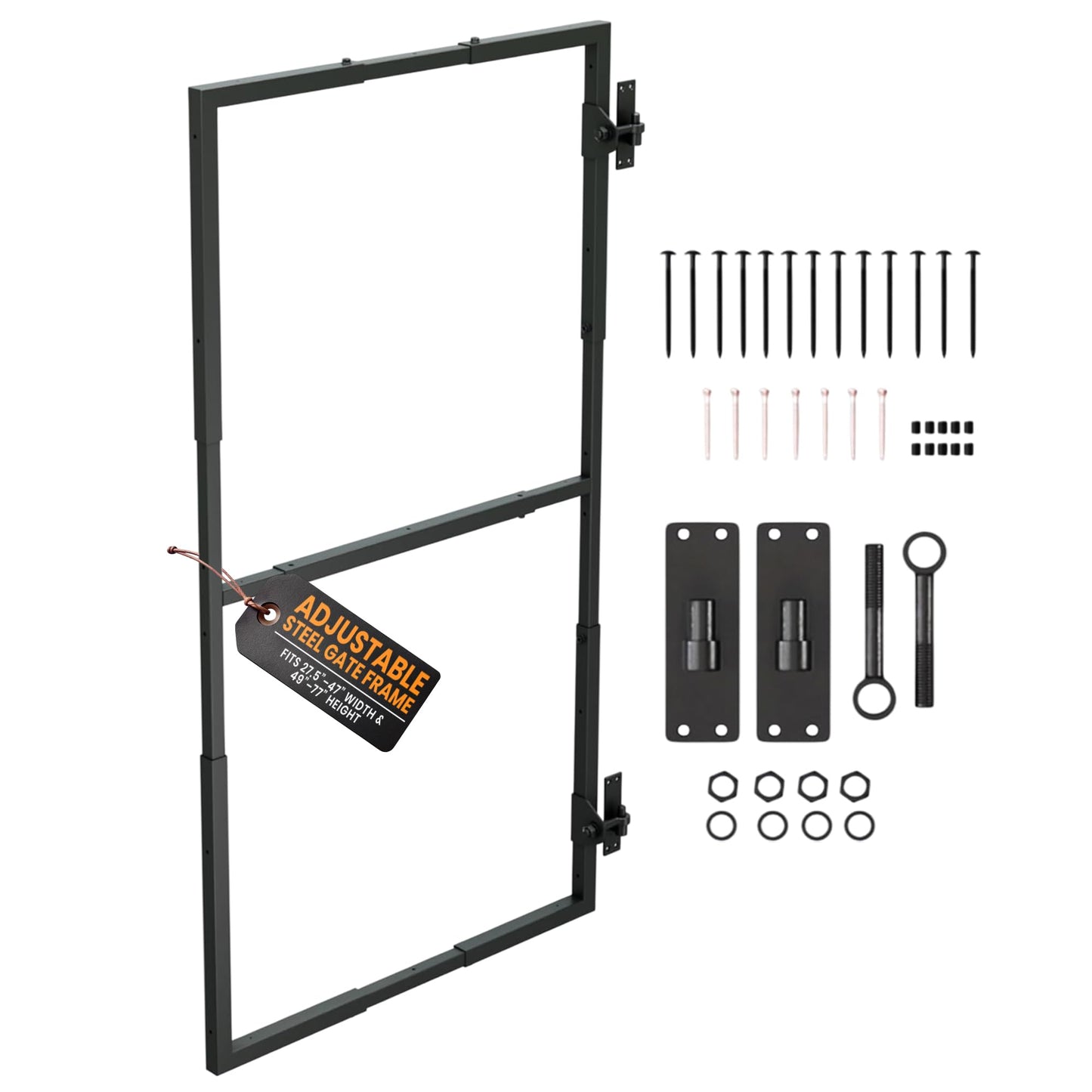 GateMate Adjustable Steel Gate Frame Kit – Black Heavy-Duty Powder-Coated Garden & Driveway Gate Frame, Fits 28–48" inch Width & 50–77" inch Height, Fixings Included