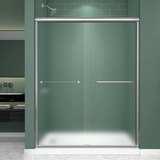 FELYL Frosted Double Sliding Shower Door 49-54" W x 72" H, Brushed Nickel, Bypass Shower Door, Framed, 1/4" (6mm) Tempered Glass