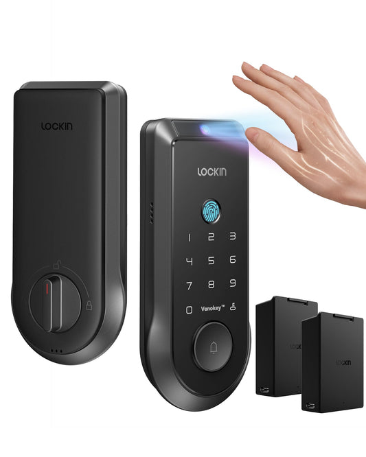 Lockin Veno Smart Deadbolt Lock with Dual Swappable Batteries for 14-Month Extended Power, Palm Vein & Fingerprint Keyless Entry, Built-in Wi-Fi, Doorbell, App Remote Control, IP65 Waterproof