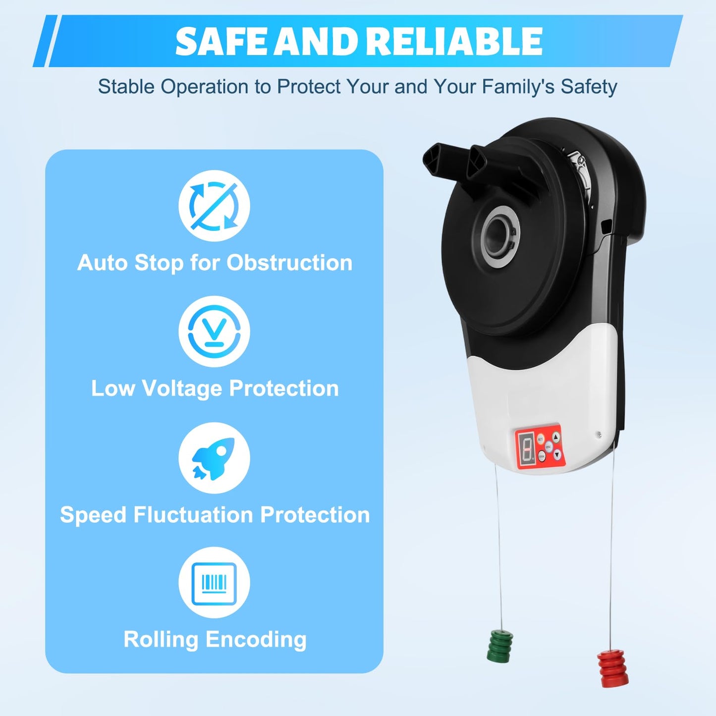 Automatic Roller Door Opener Side Mount Garage Door Opener 110V Garage Door Motor with Two Remotes - 800N Quiet Roll Up Doors for Garage, Quiet Roll Up Doors