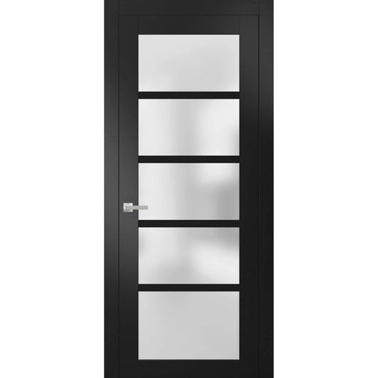 Sartodoors Quadro 4002 | 36 x 84 | Black Matte Interior Single Swing Door with Frosted Glass | Solid MDF Door in Modern French Style | Hardware Included