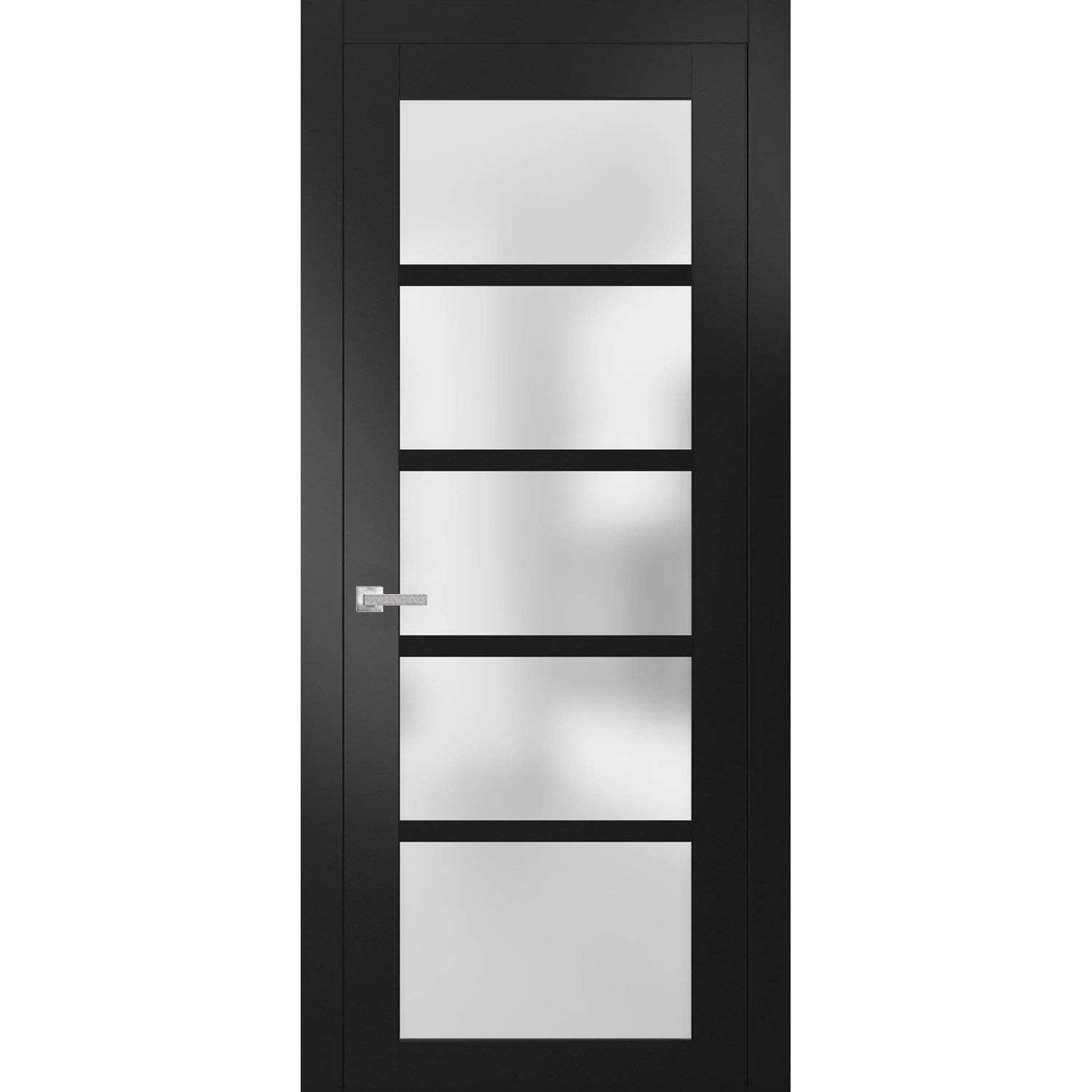 Sartodoors Quadro 4002 | 32 x 96 | Black Matte Interior Single Swing Door with Frosted Glass | Solid MDF Door in Modern French Style | Hardware Included
