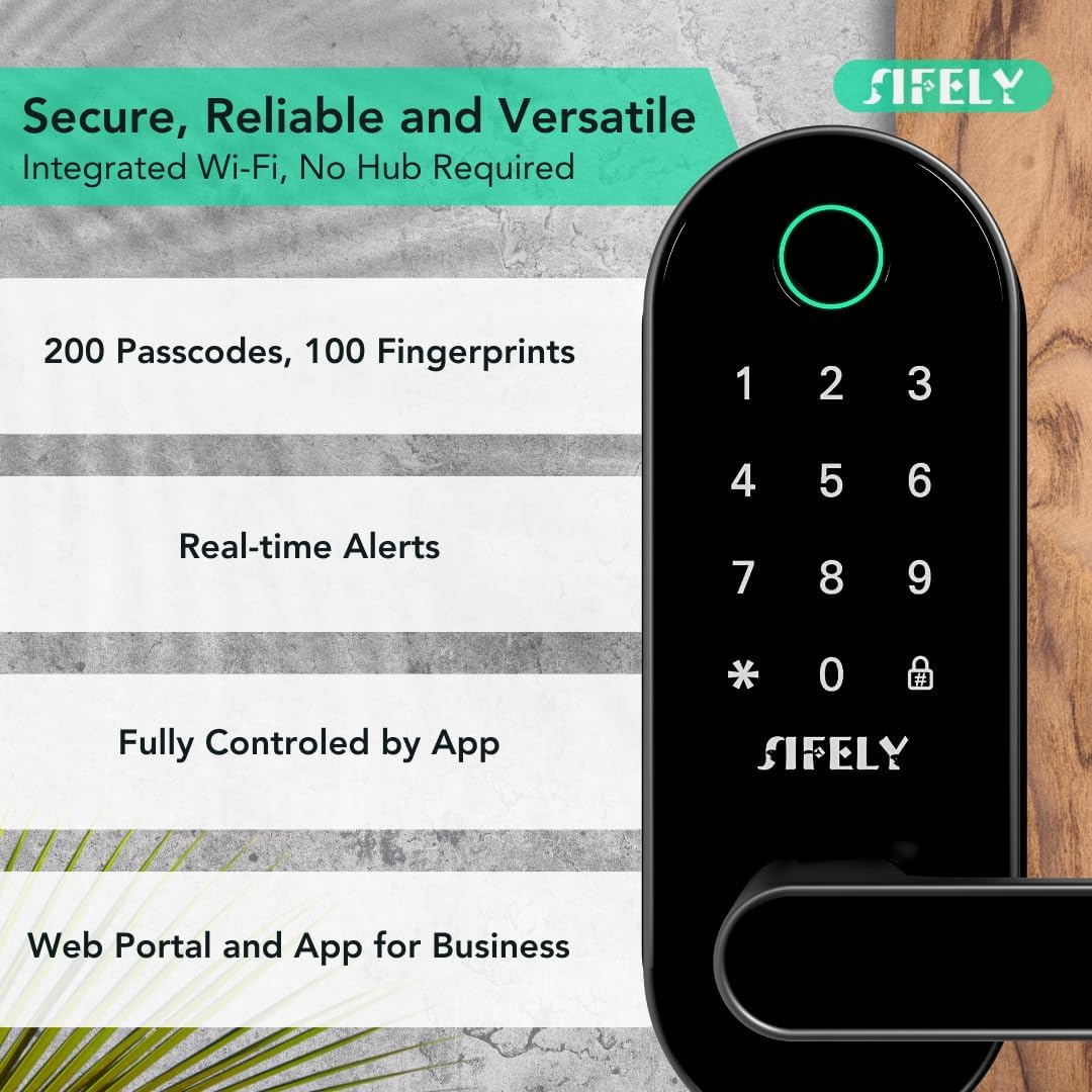 Fingerprint Smart Door Lock with Handle & Keypad – Built-in WiFi Remote Access, Keyless Entry for Front Door, Home & Airbnb, App Control, Compatible with Alexa & Google, Easy DIY Install