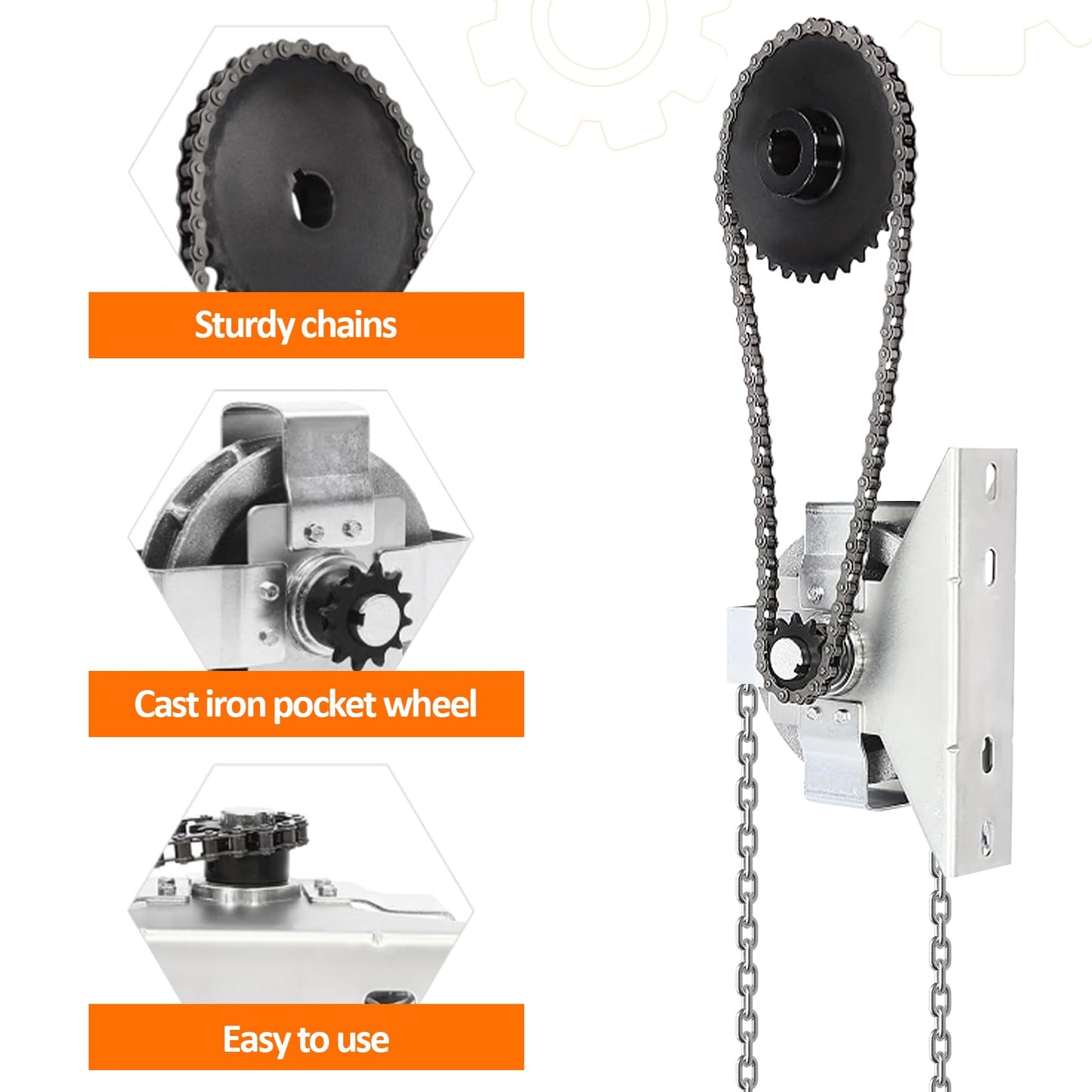 NULTRUMA Garage Door Jackshaft Chain Hoist, Heavy-Duty Wall Mount Jackshaft Garage Door Openers 3:1 Reduction Drive for Roll Up Doors