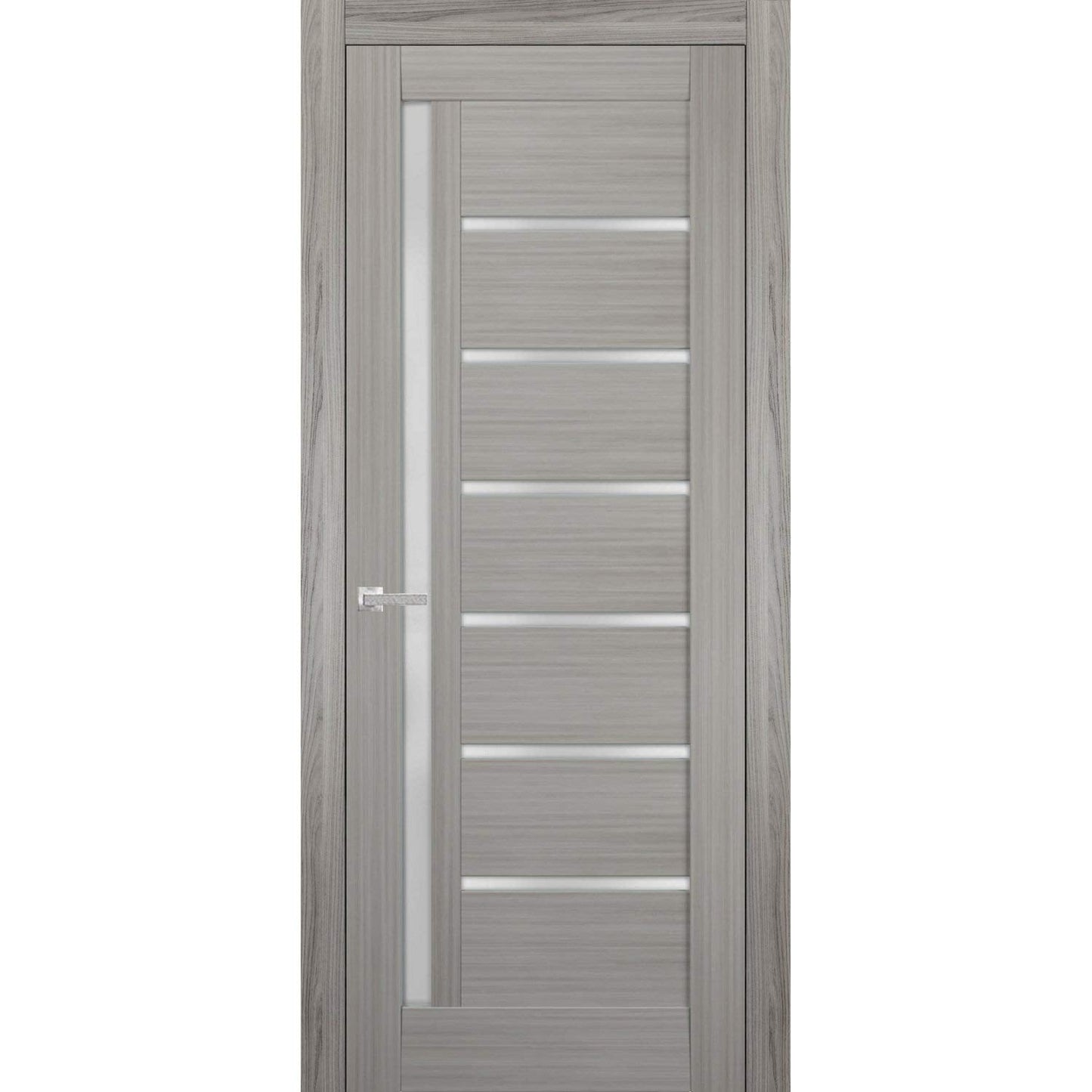 SARTODOORS Solid French Door Frosted Glass | Quadro 4088 Grey Ash | Single Regular Panel Frame Trims Handle | Bathroom Bedroom Sturdy Doors -36" x 96"