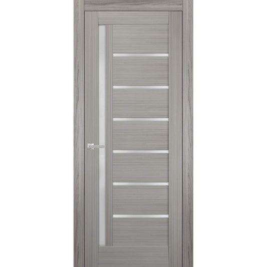 SARTODOORS Solid French Door Frosted Glass | Quadro 4088 Grey Ash | Single Regular Panel Frame Trims Handle | Bathroom Bedroom Sturdy Doors -36" x 96"