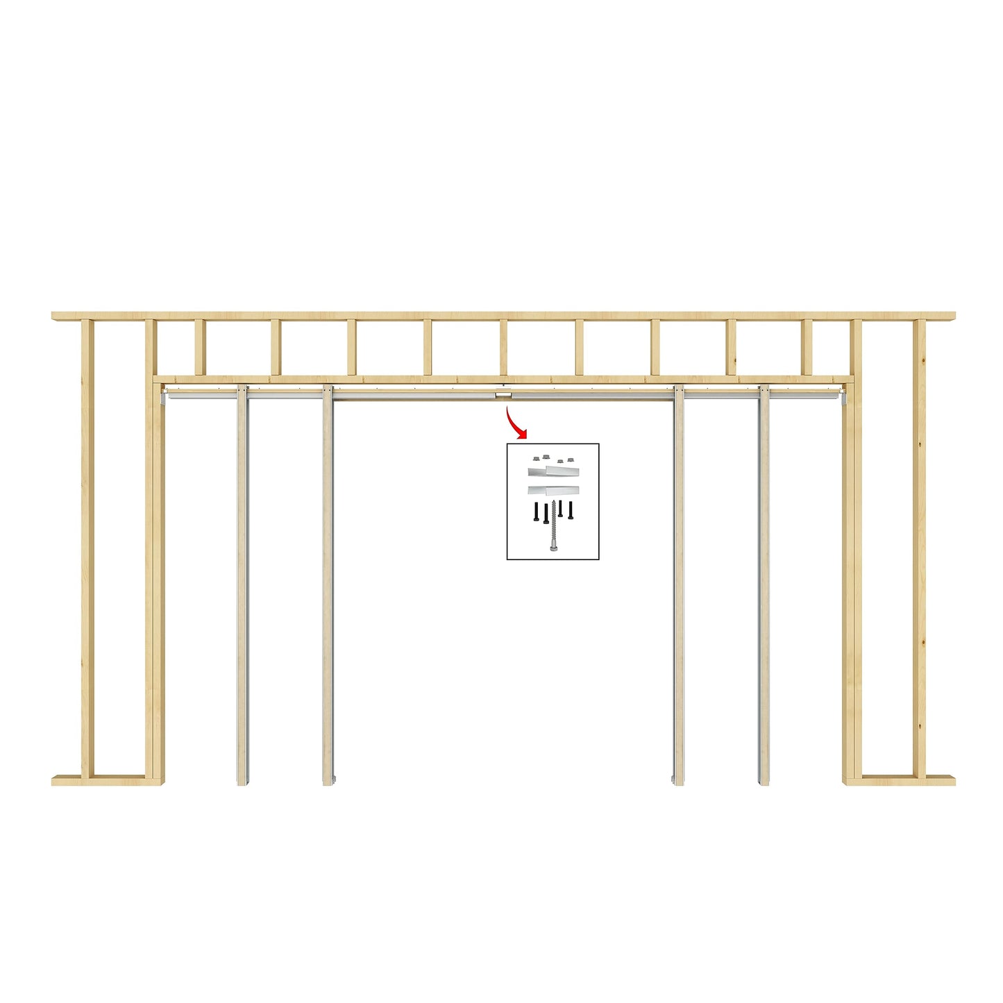 JUBEST 2 Set Pocket Door Frame Kits with 220LBS Two-Way Soft-Close Mechanism, Easy to Install Pocket Door Kit, for Double Door 48" to 72"x80", Durable and Stylish Hidden Door Kit, Smoothly and Quietly