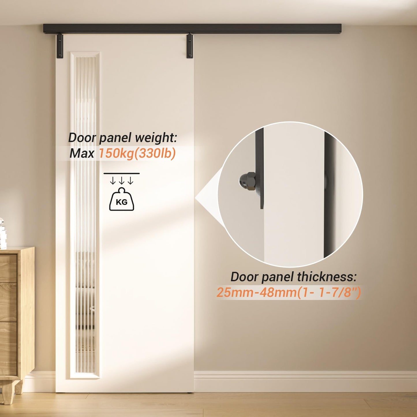 TOPCCJHHD 8FT/96'' Box Rail Sliding Barn Door Hardware Kit Ceiling Mount for Exterior Interior Single Door Heavy Duty Black No Door