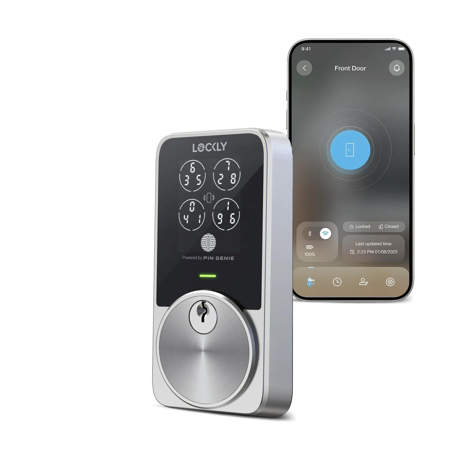 Lockly PIN Genie Pro Zeno Series Smart Lock, Keyless Entry Door Lock with Apple Home Key, Built-in Wi-Fi Keypad Deadbolt Locks for Front Door, App Remote Control, IP65 Weatherproof, Easy Installation