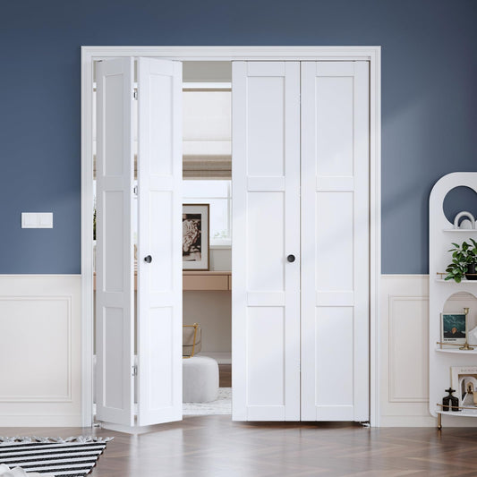 Roymelo White Bifold Doors for 60"×80" Opening, Sliding Interior Closet Folding Barn Door Slab with 5FT Concealed Hardware Kit Included, 3-Panel, MDF Wood Panel Covered with PVC Surface