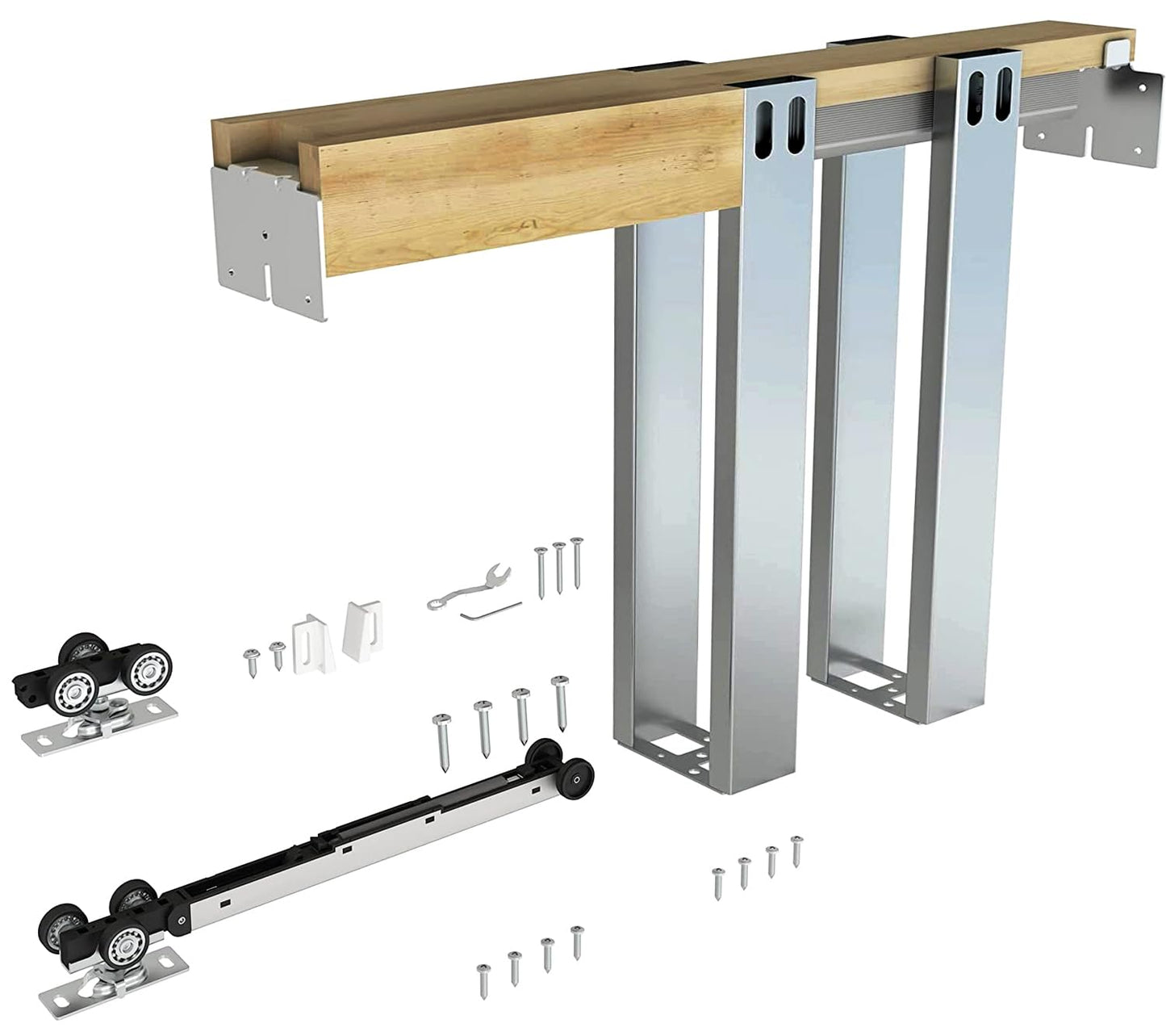 JUBEST 36"x 80" Pocket Door Frame Kit with 220LBS Soft Close Mechanism and Galvanized Steel Studs, Pocket Door Kit for 2x4 Stud Wall, Suitable for Doors Wide 24"-36", Easy to Install