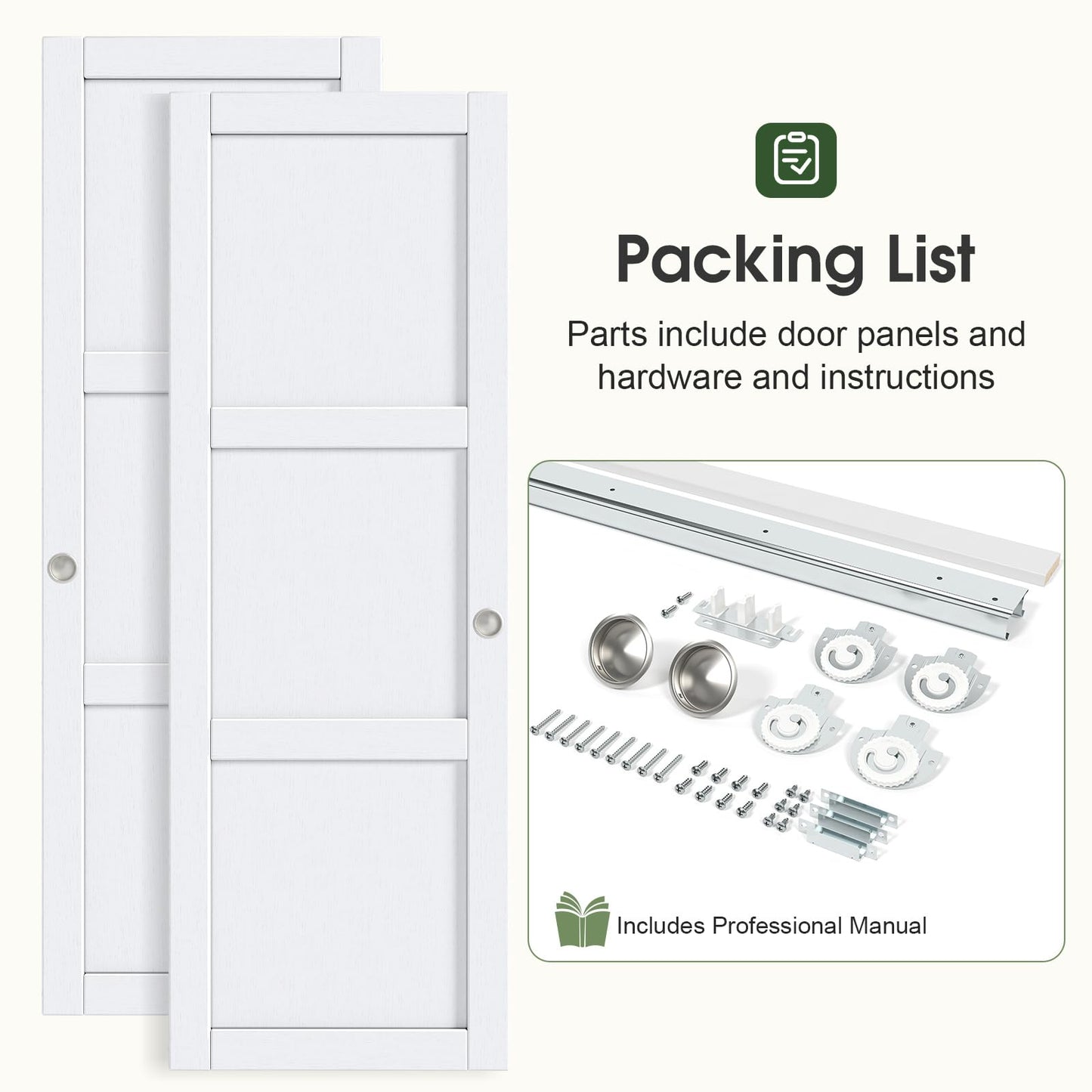 CEAKIAN 48"x80"(Double 25"x80") Sliding Closet Door,3 Panel Sliding Door with Hardware Kit for Bedroom,Preassembled Door Panels with Solid MDF Wood Slab & Water-Proof PVC Surface,Pocket Doors,White