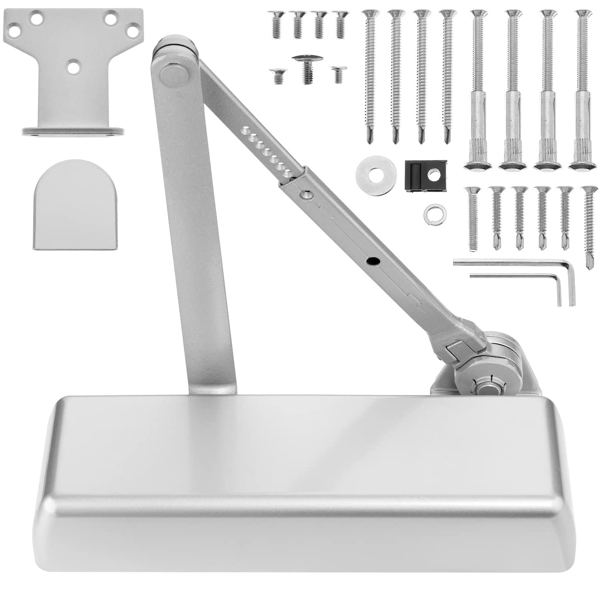 Dynasty Hardware Door Closer, Grade 1 Heavy Duty Commercial Hydraulic Closer & Hold Open Arm, Self-Closing, Adjustable Spring Size 1-6, ADA Compliant, Surface Mount, Sprayed Aluminum, Series 4401