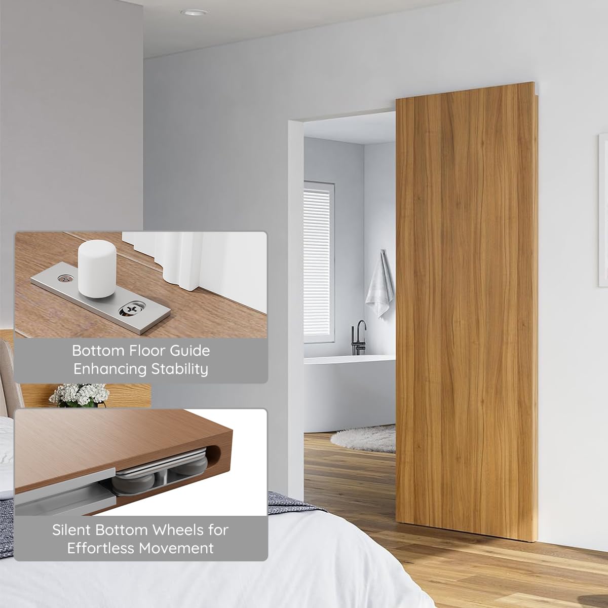 47" Concealed Sliding Barn Door Hardware and Track ，Floating Wall Mount，Soft Closing(Newly Upgraded 4-Wheel Pulley)