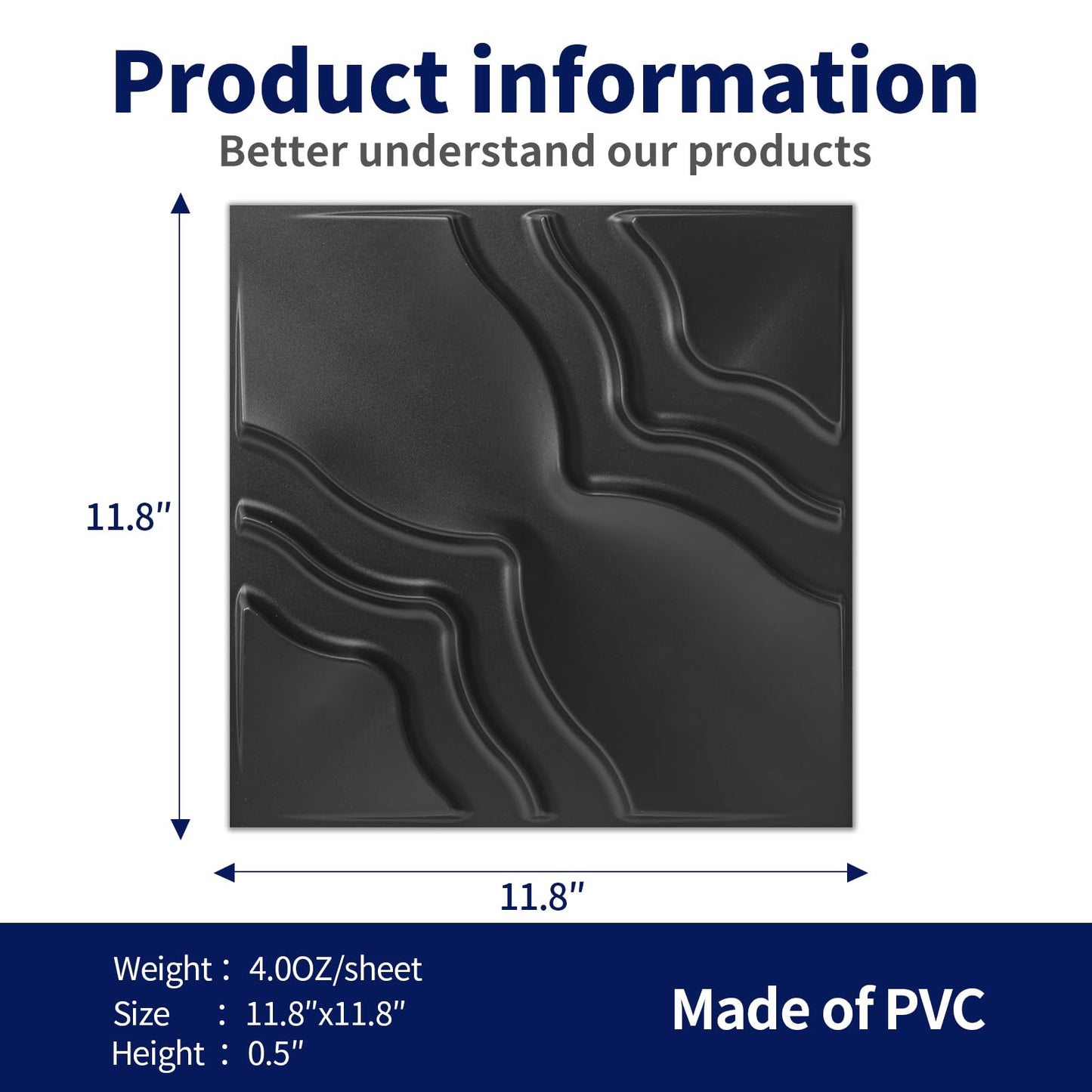 Art3dwallpanels 33 Pack 3D Wall Panel, 2 Different Effects PVC Textured Wall Panels for Interior Wall Décor, 12 x12 Inch Cover 32.Sq.Ft, Black