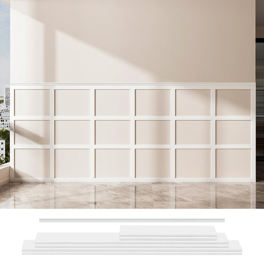 Art3d Precut Board and Batten Wainscoting Panel Kit Covers 10Ft. - Paintable Molding Trim Slat with Edge Strip, Ready to Assemble Accent Wall Decor for Living Room Dining Room Hallway, White