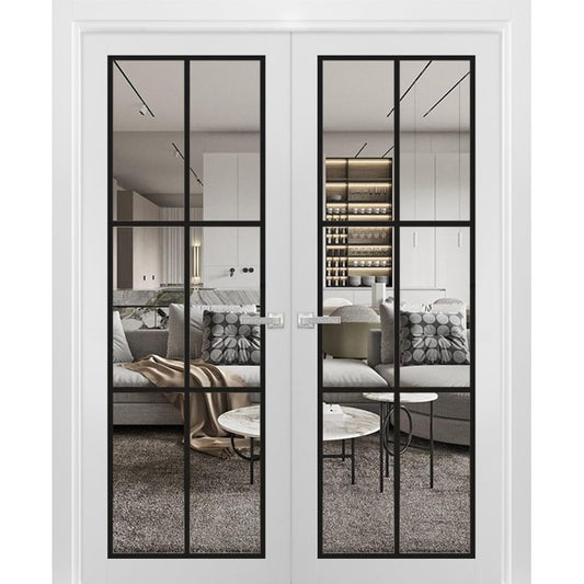SARTODOORS Lucia 2366 | Double Swing Interior French Doors with Glass, Solid Wood, Hardware Included, 60x96, White, Modern