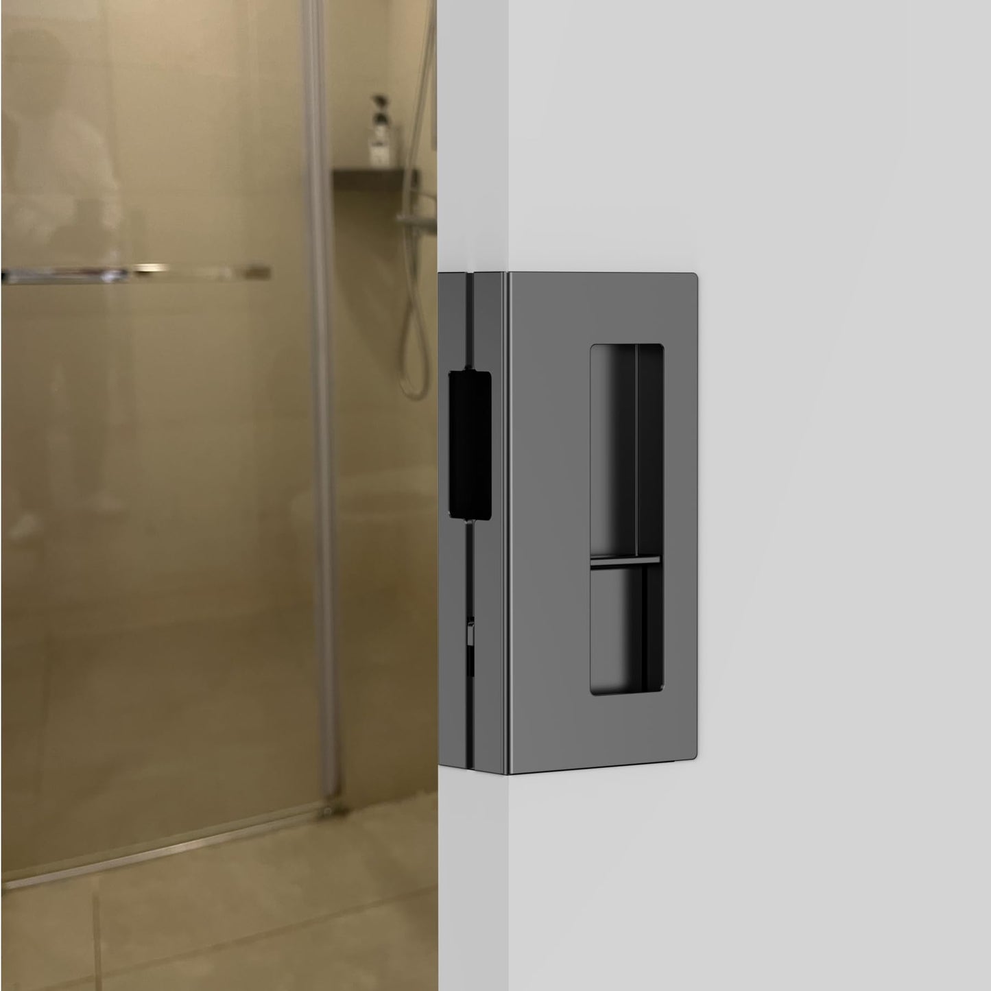 WOFADA Privacy Pocket Door Pull with Lock, Wooden Sliding Door Handle for 1-3/8”Thickness Door Replace Old Or Damaged Pocket Door Hardware (Matt Black)