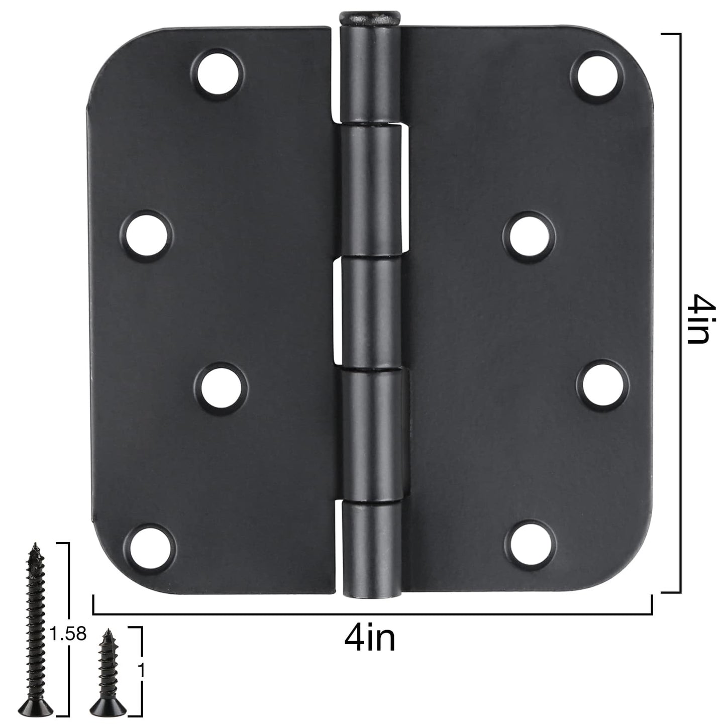 3 Pack Black Door Hinges Matte Black 4 Inch 5/8" Radius Hinges for Doors 4 Inch Exterior/Interior Door Hinge Rounded Gate House Front Door Hinges Standard Residential Heavy Duty Door Hardware