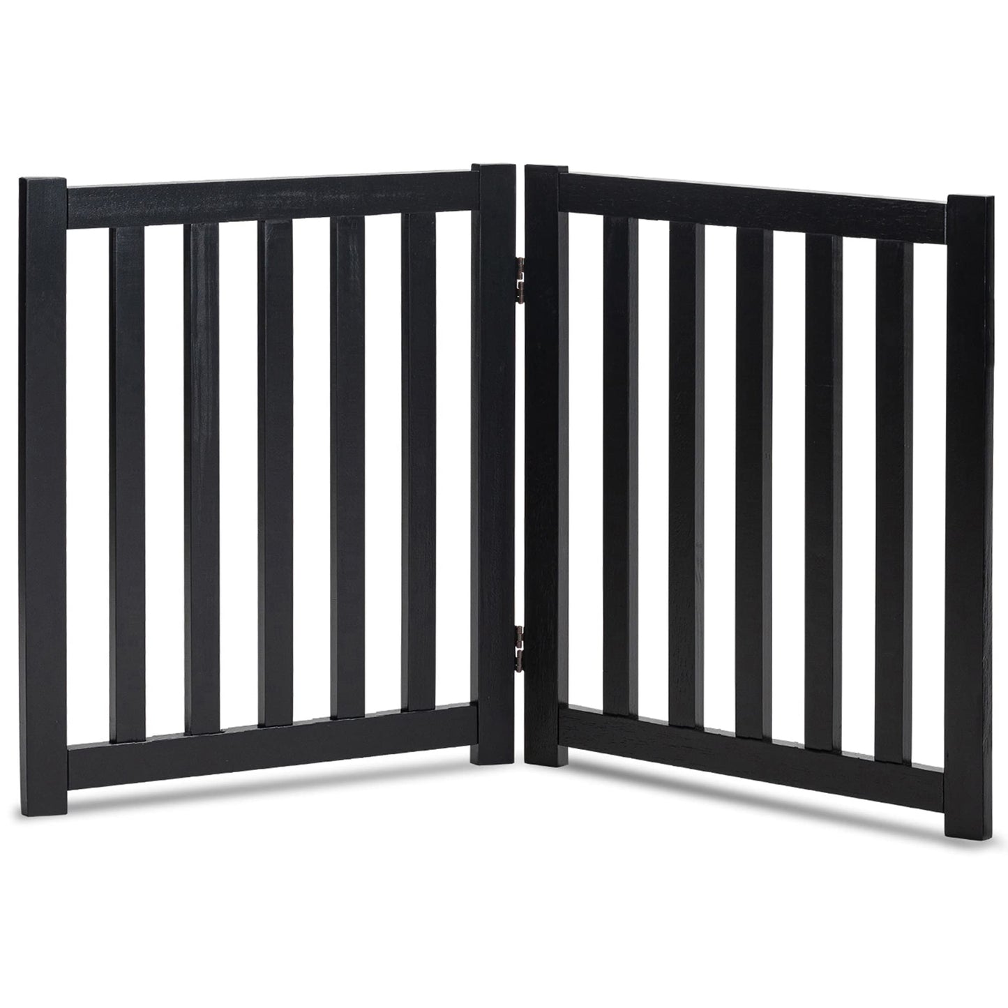 LZRS 2-Panel Wooden Free Standing Foldable Dog Gate Indoor – Solid Hardwood 24" High, Step-Over Safety Pet Gate for Doorways, Stairs & Small Spaces - Indoor Use, Black