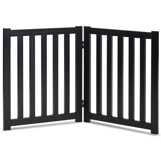 LZRS 2-Panel Wooden Free Standing Foldable Dog Gate Indoor – Solid Hardwood 24" High, Step-Over Safety Pet Gate for Doorways, Stairs & Small Spaces - Indoor Use, Black