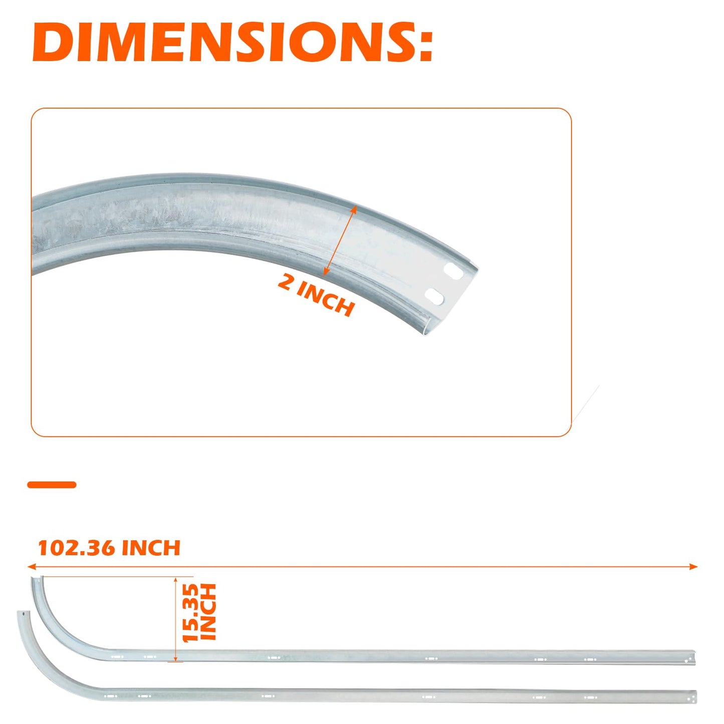 GLIMOVA w/12 Radius Garage Door Track for 7' Door | Total Length 8.5FT Garage Curved Track | Suits 2" Pulley | 1.5mm 20 Gauge Steel | Pair