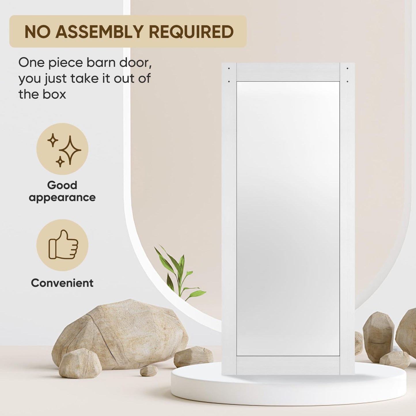 BARNSMITH 32in x 84in Mirror Barn Door with 5.5FT Sliding Door Hardware Kit Included, 1 Lites Full Length Mirror Door, Solid Wood Water-Proof PVC Surface,No Assembly Required,White