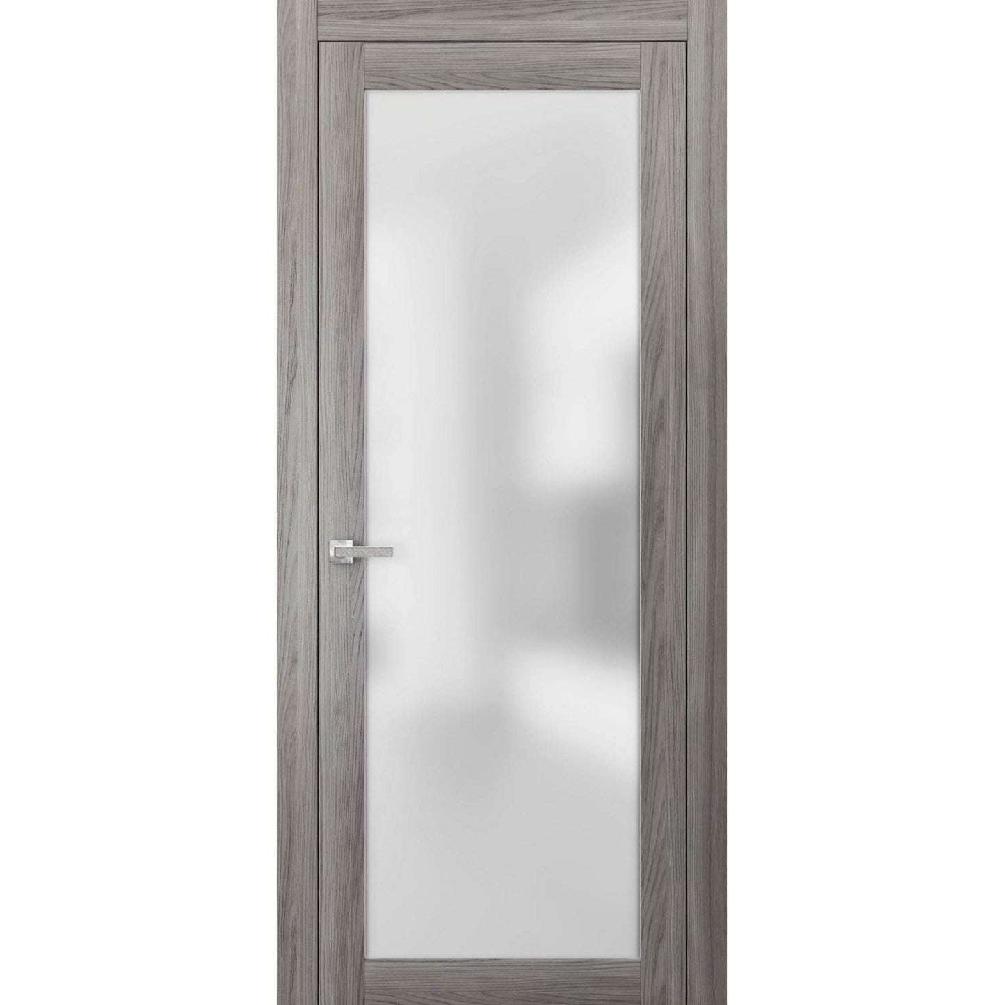 SARTODOORS Lite Frosted Glass Door 36x84 | Planum 2102 Ginger Ash | Frames Trims Satin Nickel Hardware | Bedroom Bathroom Solid Core Wooden Panel