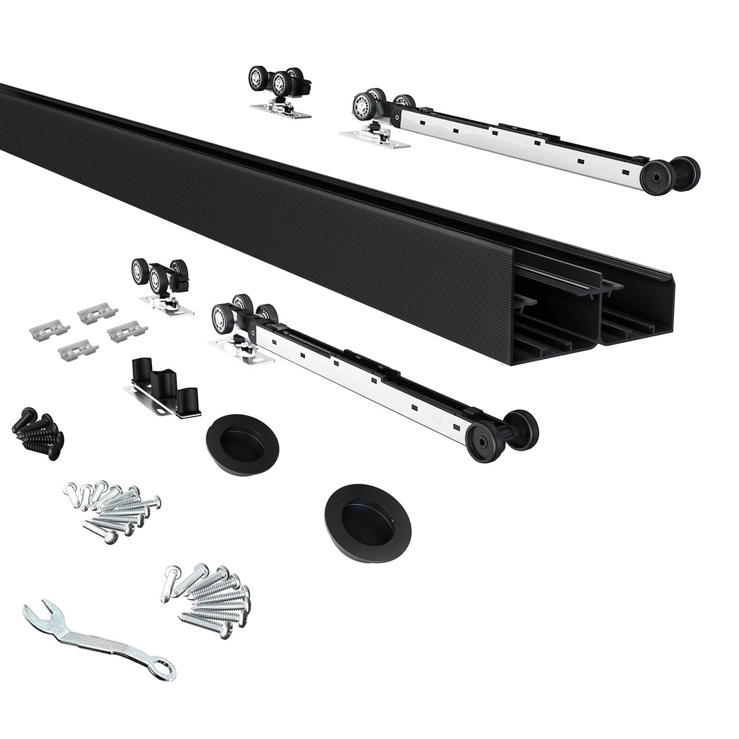JUBEST 6FT/72 Heavy Duty Bypass Door Hardware with Soft Close Mechanism, Sturdy Closet Door Track for 2 Door System, Quietly and Smoothly, Fit Door Thickness 1 3/8" or 1 3/4", Easy to Install, Black