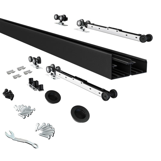 JUBEST 6FT/72 Heavy Duty Bypass Door Hardware with Soft Close Mechanism, Sturdy Closet Door Track for 2 Door System, Quietly and Smoothly, Fit Door Thickness 1 3/8" or 1 3/4", Easy to Install, Black