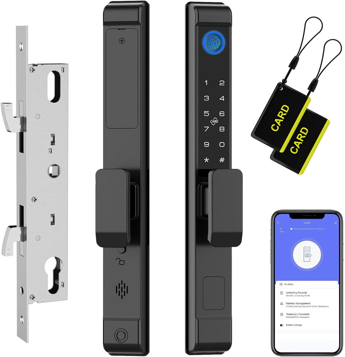 Slim Sliding Glass Door Lock 2885 Latch eLinkSmart Waterproof Keyless Mortise Smart Lock with Hook for Door Thickness 22~110mm, Aluminum Keypad Fingerprint for Patio Door Tuya App