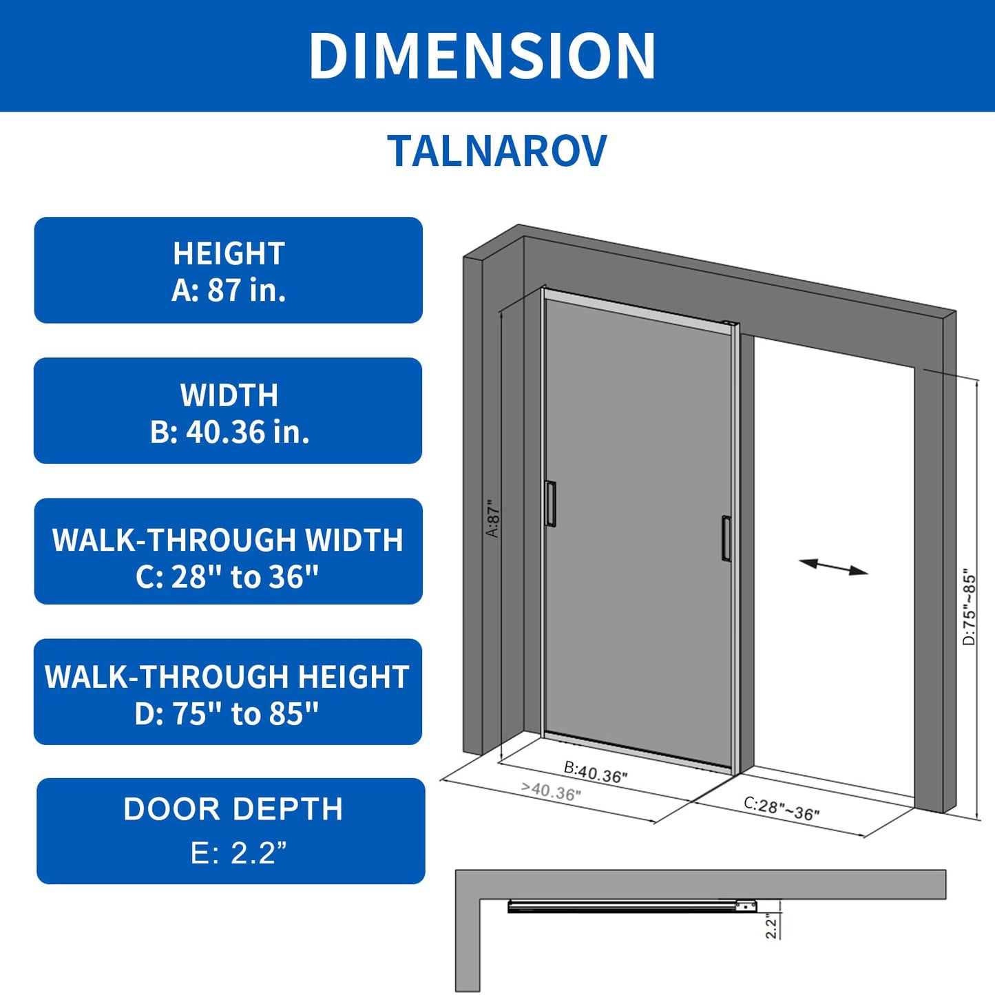40 x 87 in Sliding Barn Door Concealed Rail, Softclose Glass Barn Door Matte Black, Easy Assembly Waterproof 5/16 in (8mm) Frosted Tempered Glass Privacy Protect, for 28"-36" Width and 75"-85" Height