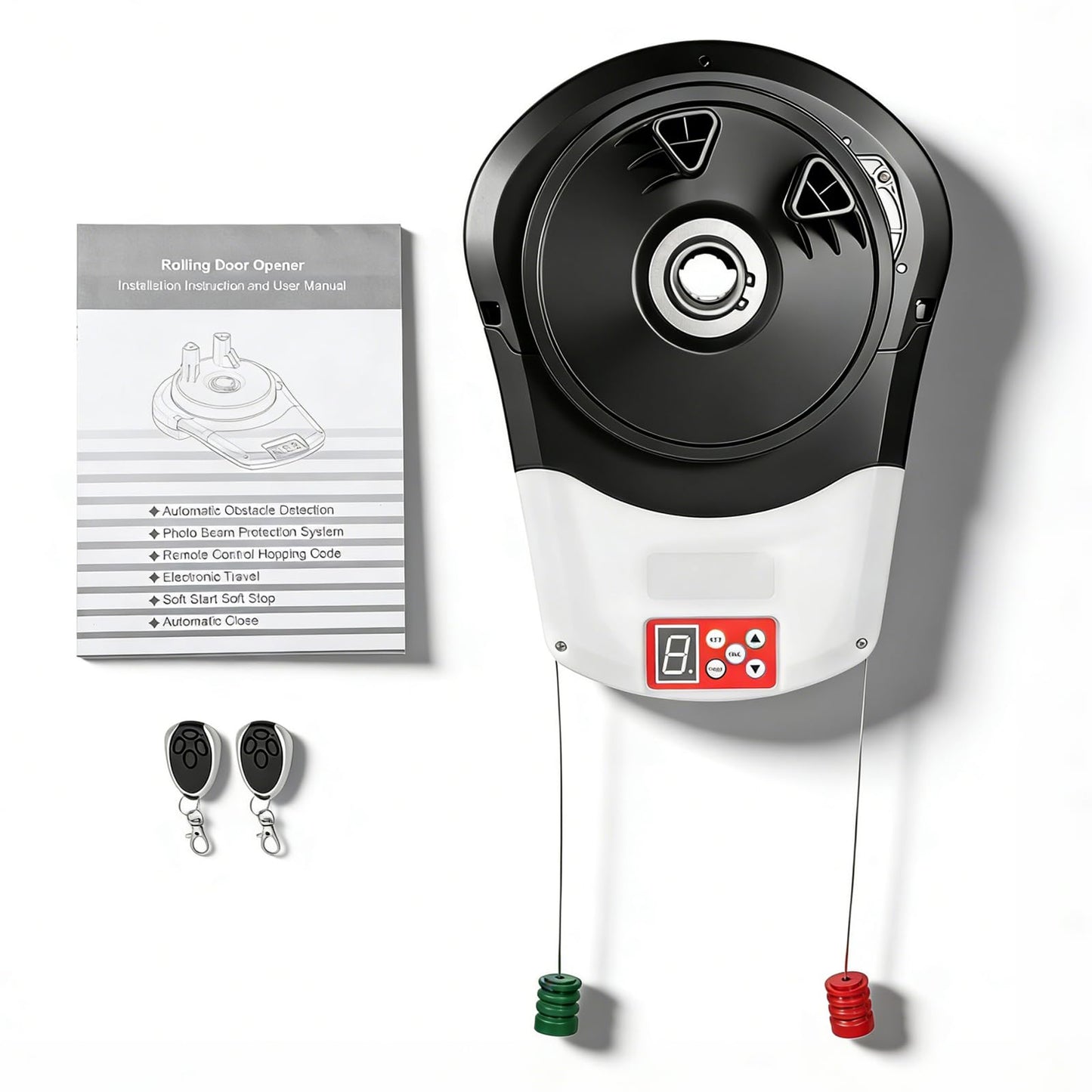 Automatic Roll Up Door Opener, Side Mount Garage Door Opener, 110V Commercial Garage Farm Warehouse Electric Roller Shutter Door Opener with 2 Remotes 800N Quiet Roll Up Doors