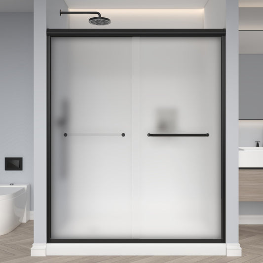 FELYL Frosted Double Sliding Shower Door 55-60" W x 72" H, Matte Black, Bypass Shower Door, Framed, 1/4" (6mm) Tempered Glass