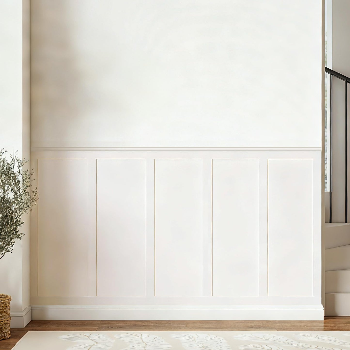 SAFERRYHOME Board and Batten Wall Panel Kit,Paintable Wainscoting Panels Easy Install for Bedroom Living Room Hallway, Covers 94" x 54" Molding Trim Slat with Edge Strip, Paintable White