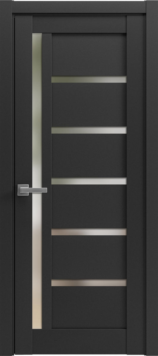 SARTODOORS Solid Interior French 42 x 96 inches | Quadro 4088 Matte Black with Frosted Glass | Single Regular Panel Frame Trims Handle | Bathroom Bedroom Sturdy Doors