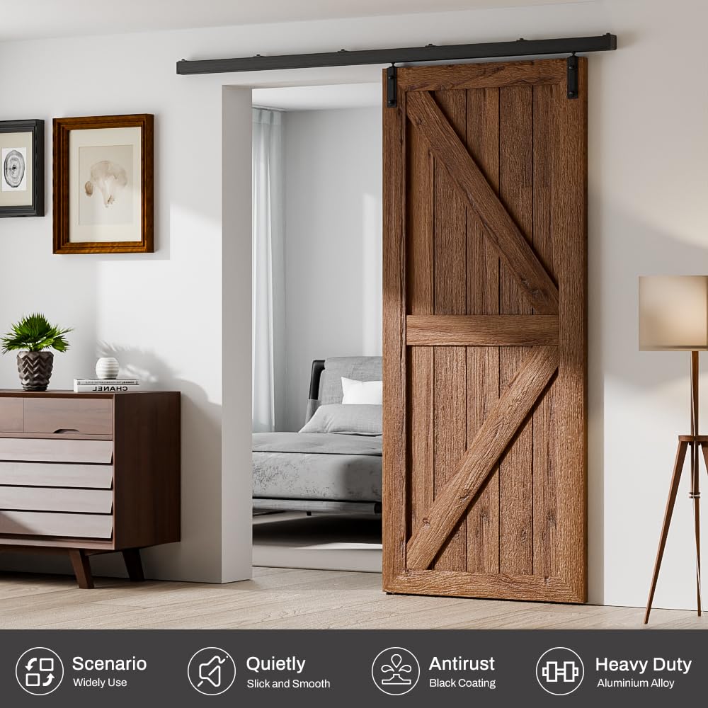 AONAYIOA 72"/6FT Box Rail Hardware Heavy Duty Sliding Barn Door Track, Aluminium Alloy Wall Mount Kit for Single Door, Smoothly and Quietly Easy to Install (No Door)