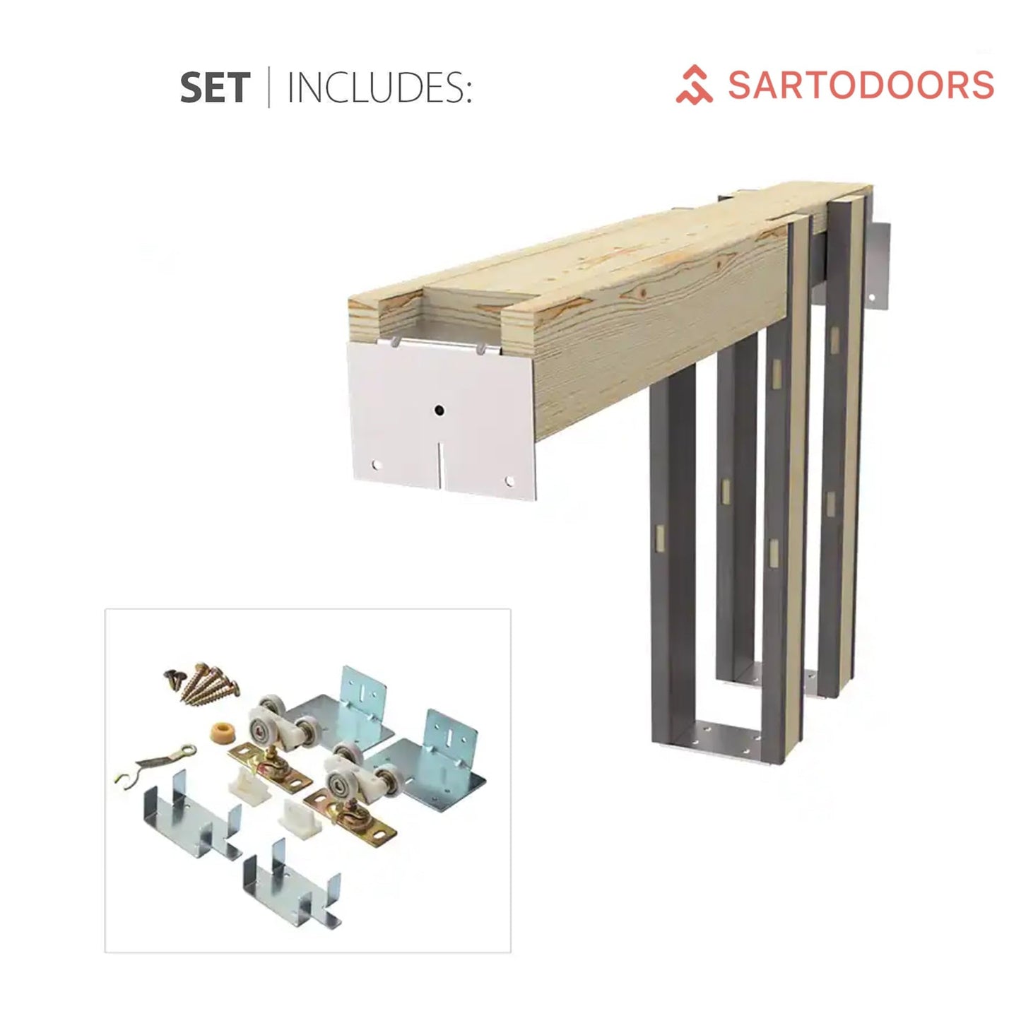 SARTODOORS Sliding Double Pocket Doors 36 x 80 inches | Base 7801 White | Kit Rail Hardware | Solid Wood Interior Bedroom Doors