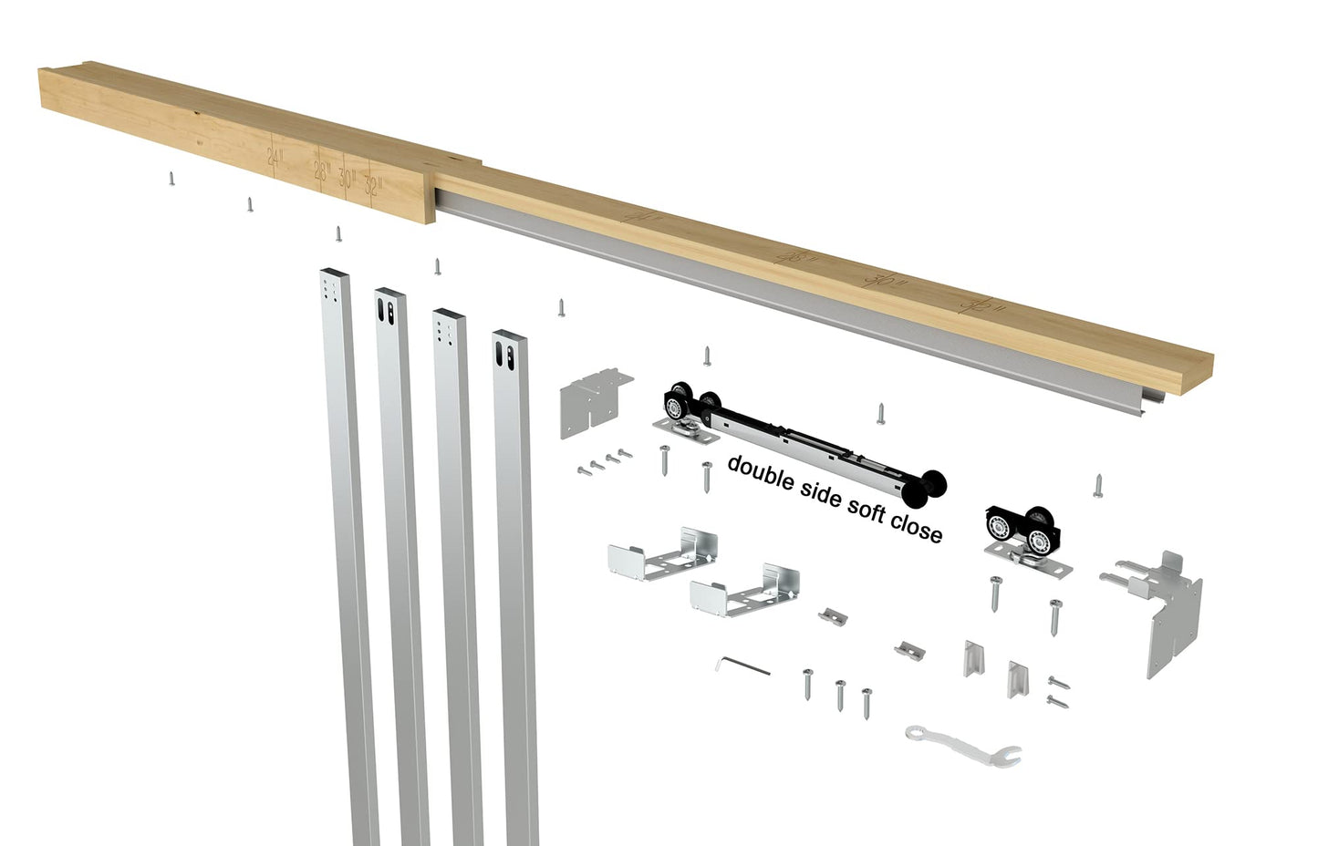 JUBEST 36"x 96" Pocket Door Frame Kit with 120LBS Soft Close Mechanism and Galvanized Steel Studs, Pocket Door Kit for 2x4 Stud Wall, Suitable for Doors Wide 24"-36", Easy to Install