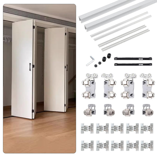 Free Sliding Bifold Door Hardware with Track，36”Bi-fold Closet Door Hardware Smoothly and Quietly，2 Set for 4 Door(Door Not Included)