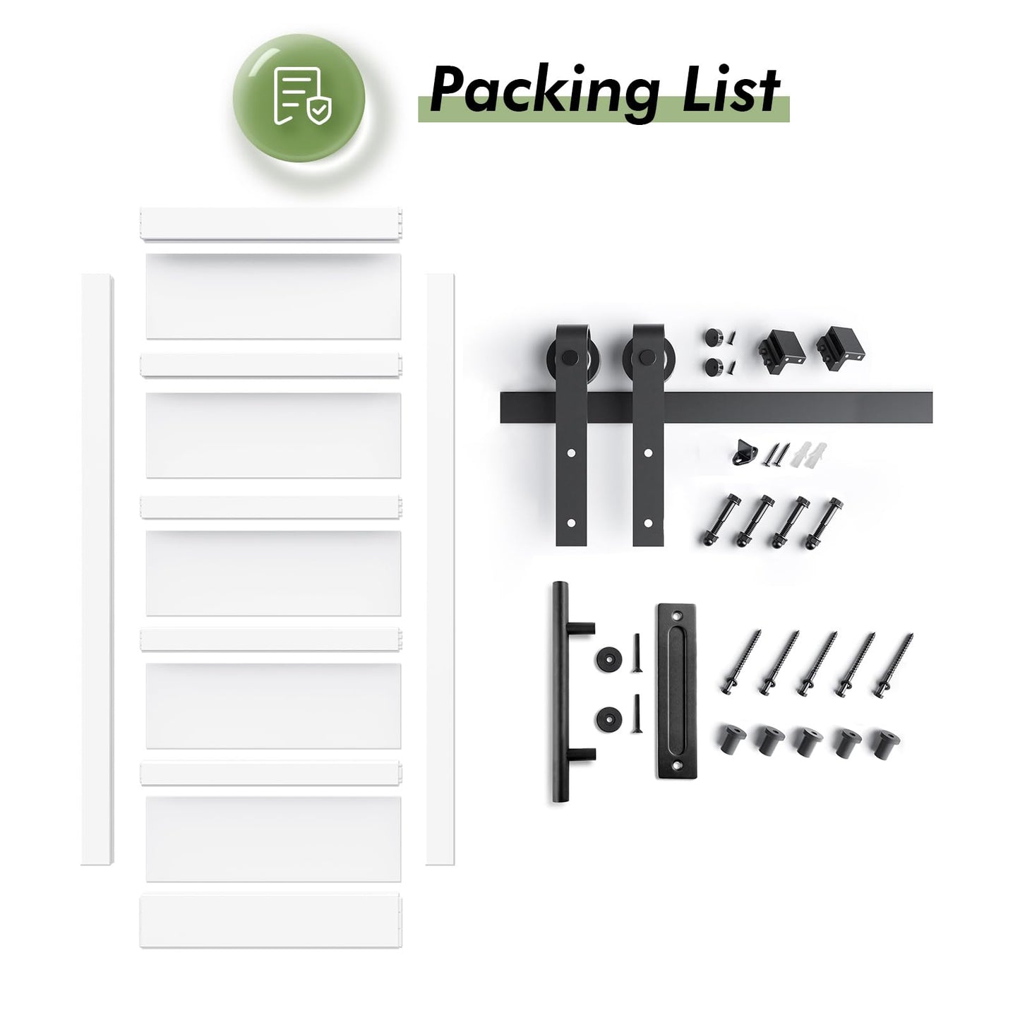 Fredbeck 42x96 inch White Barn Door with 7FT Sliding Door Hardware Kit Included & Handle,MDF,Solid PVC Surface,DIY Assembly,5-Panel