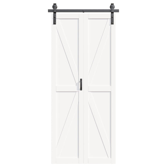 Bifold Barn Door - Pre-Assembled Panels with Sliding Hardware Kit Set, Solid Core Bifold Sliding Barn Doors, Water-Resistant Pre-Finished Bi Fold Barn Door, Easy Assembly, K-Shape, 25" x 84"