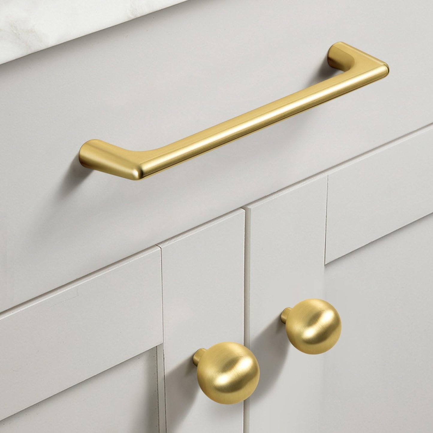 Goo-Ki Brushed Gold Cabinet Pulls with 5'' Hole Centers, Modern Style Zinc Alloy Cabinet Handles for Dresser,Wardrobe,Cupboard- 6 Pack
