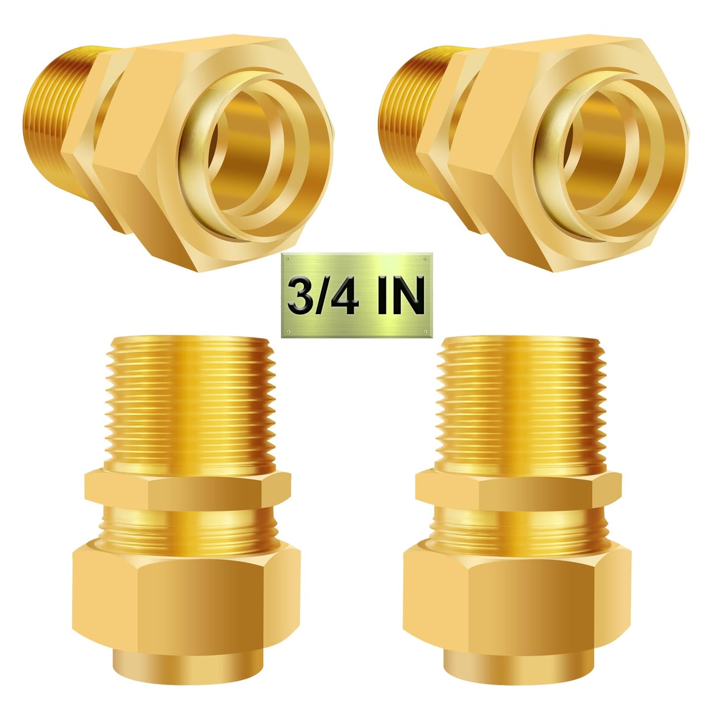 4 Pack 3/4'' CSST Male NPT Pipe Fitting Kit Brass Natural Gas Quick Connect Adapter Grill Propane Conversion Connector