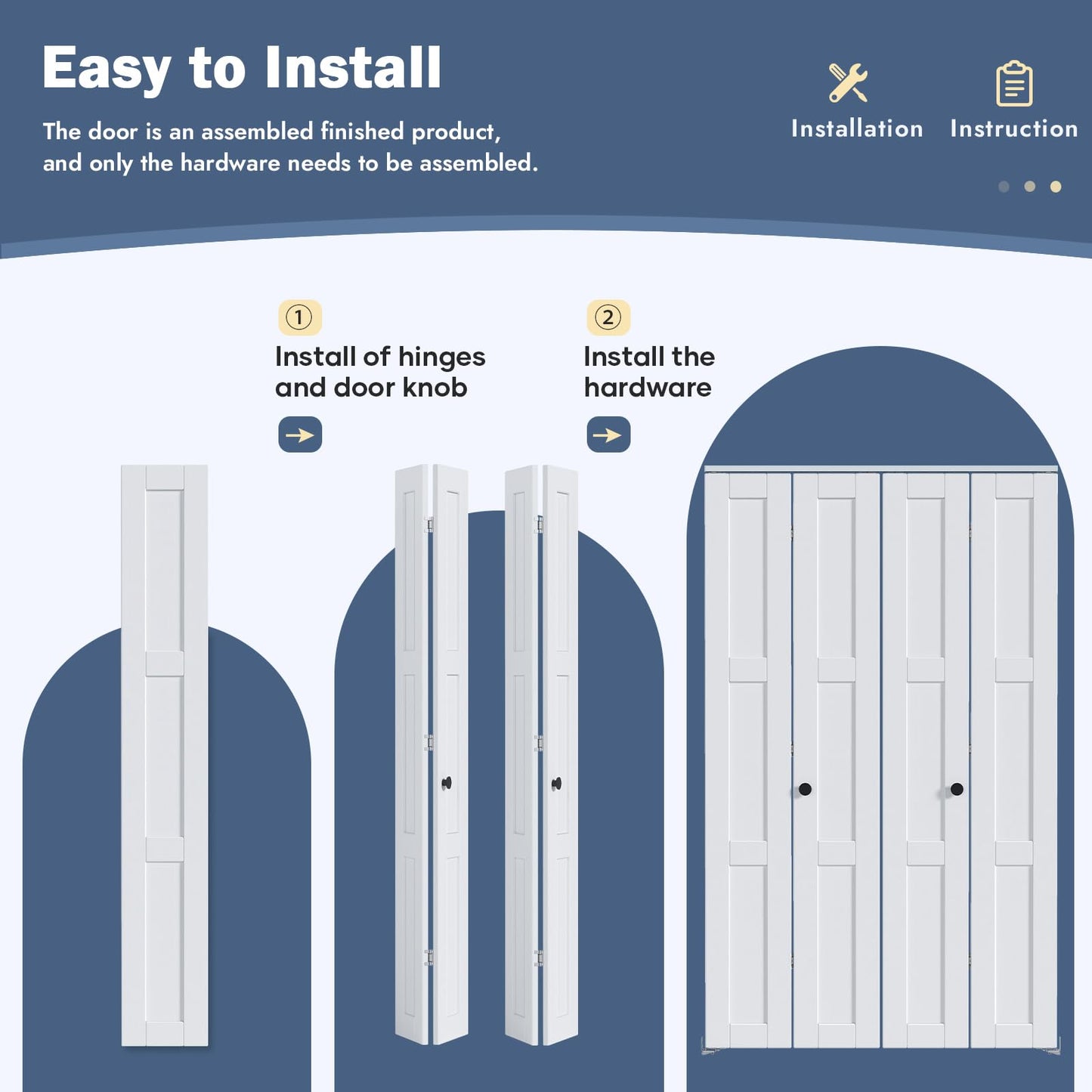 Roymelo White Bifold Doors for 72"×80" Opening, Sliding Interior Closet Folding Barn Door Slab with 6FT Concealed Hardware Kit Included, 3-Panel, MDF Wood Panel Covered with PVC Surface