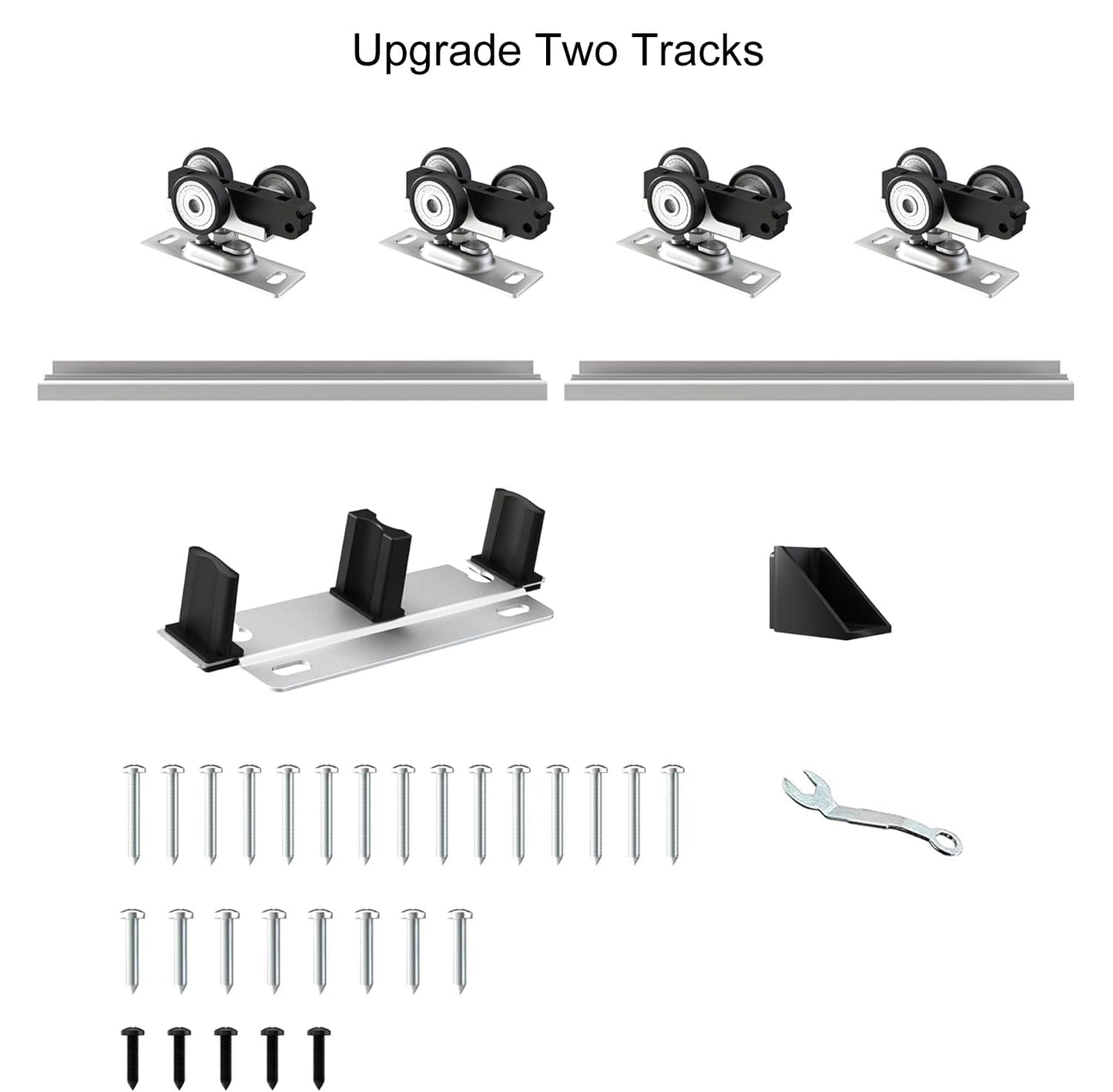 WEWORTH Heavy Duty Double Bypass Sliding Closet Door Track Kit Hardware 96”/8FT Aluminium Alloy Track Rail Set,for 2 Door System,Smoothly and Quietly,Silver