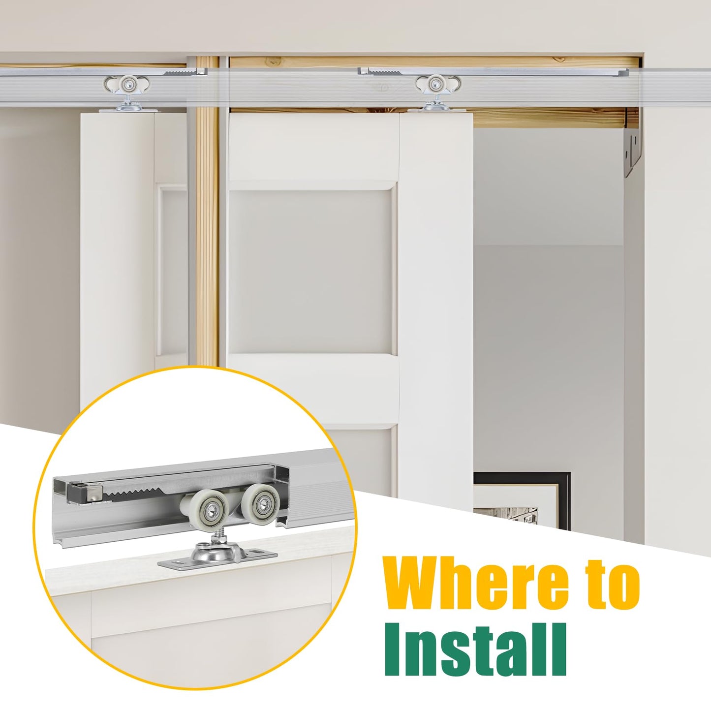 Lashow 72 Inch Porcket Door Hardware Kits with Soft Close & Soft Open, Sliding Pocket Door Hardware with 6ft Aluminum Track for New Building, No Door Included.